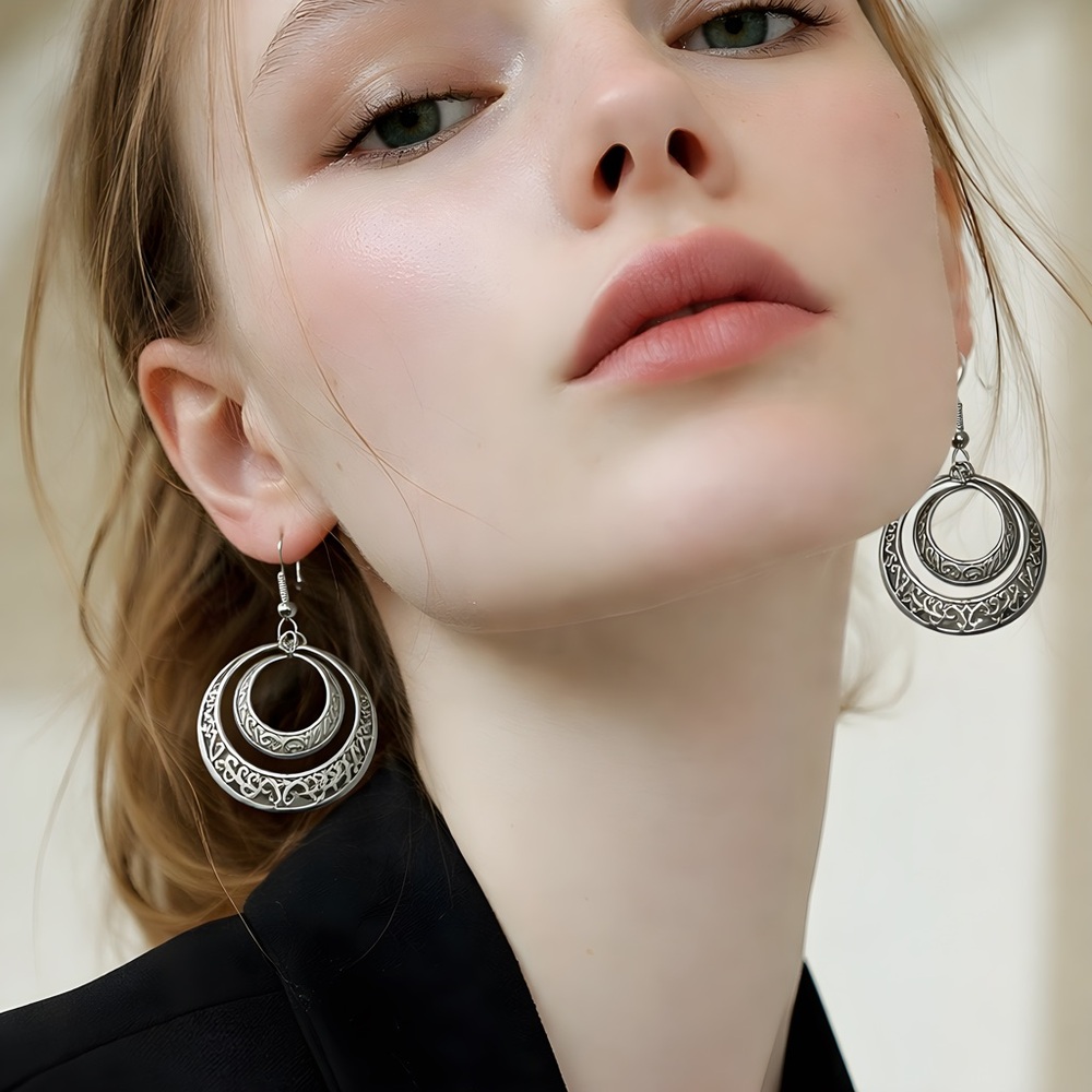 925 Sliver Double Hoop Drop Earrings